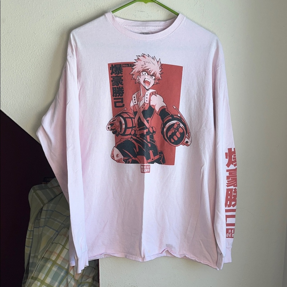 My Hero Academia Anime Graphic Long Sleeve Tee - Pink & Red L